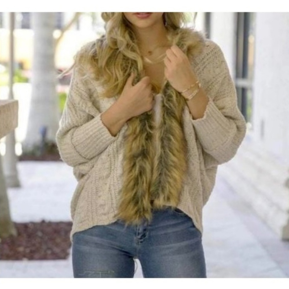 Faux Fur Trim Cardigan